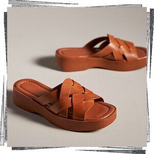 Brown Woven Leather Slide Sandals (EU 37/ US 6 - 6.5) by Pilcro